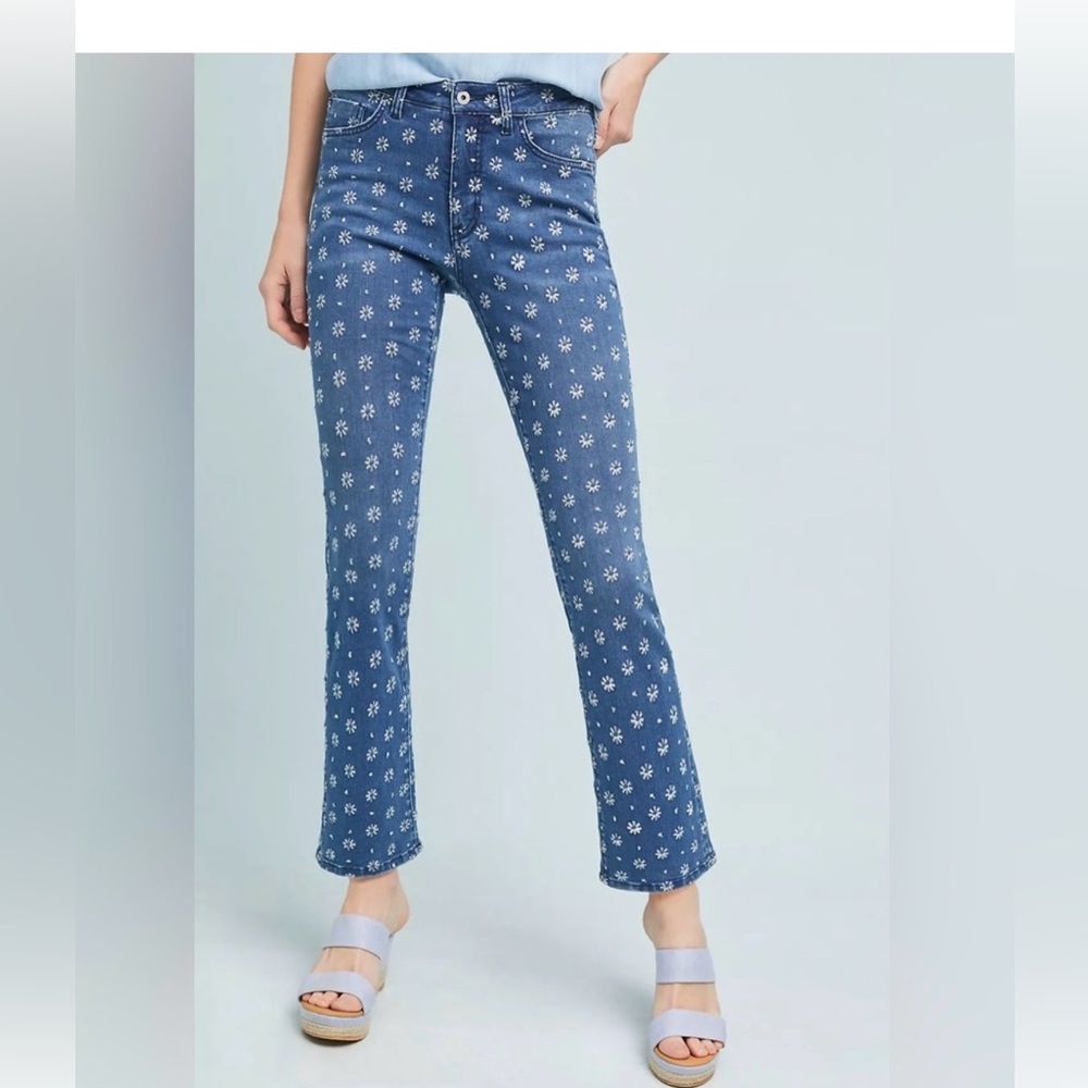 Floral Embroidered Crop Blue Jeans